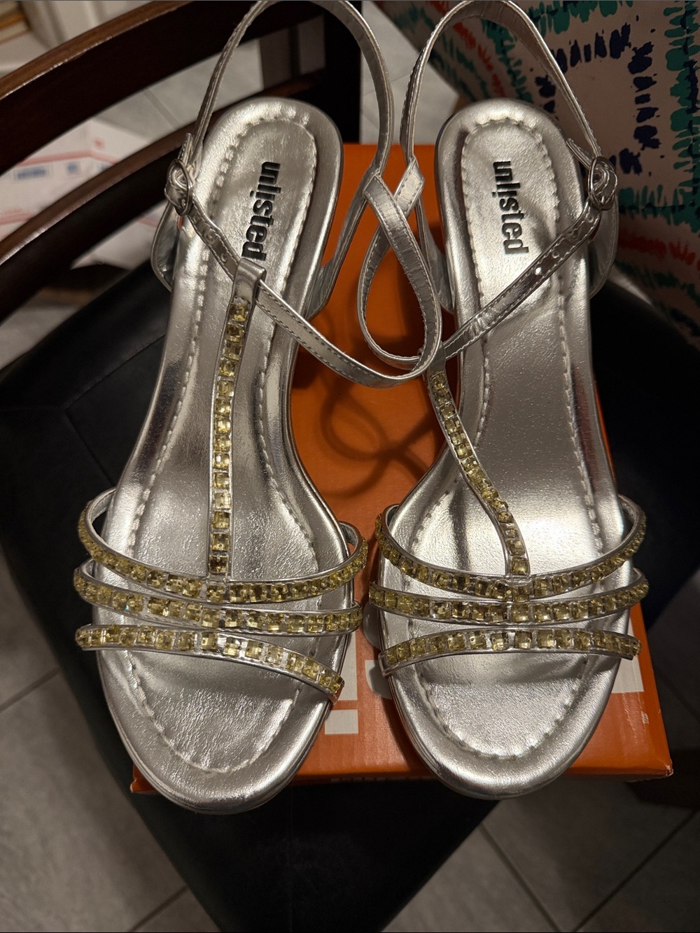 Unlisted Silver  Heels with Gold Crystal Straps like new not worn size 10